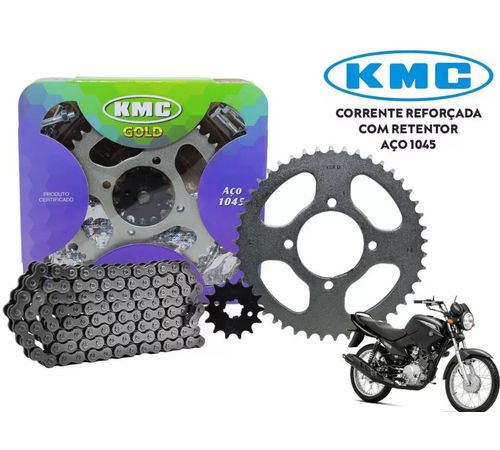 Kit Relação YBR Factor 125 até 2016 Com Retentor - KMC Gold - Kit Relação YBR Factor 125 até 2016 com Retentor - KMC Gold