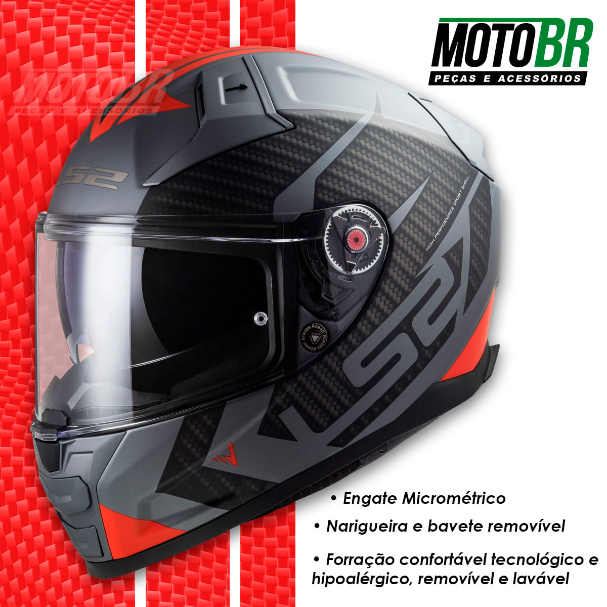 Capacete LS2 FF811 Vector 2 Splitter Fosco Titanium Verm - MOTO BR