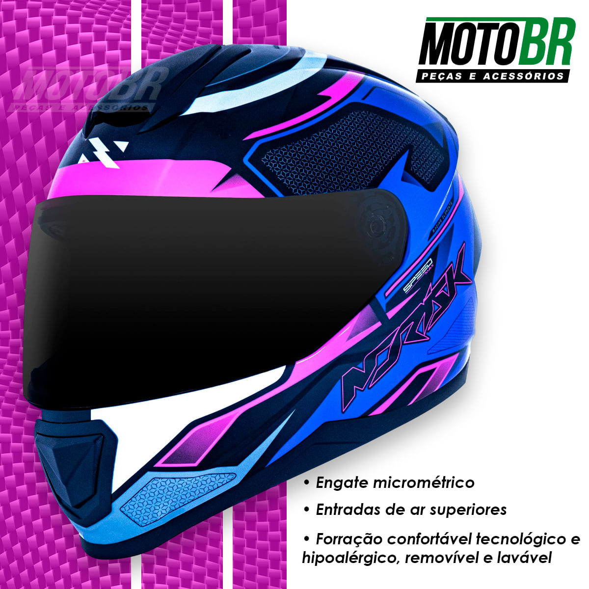 Capacete Norisk Razor Speedmax Preto Roxo - MOTO BR