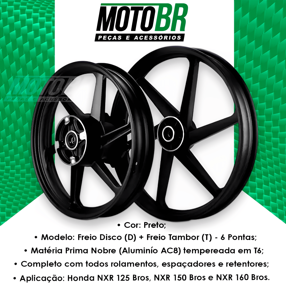Roda Liga Leve Bros 125 150 160 ESD Preta 6P - Scud - MOTO BR