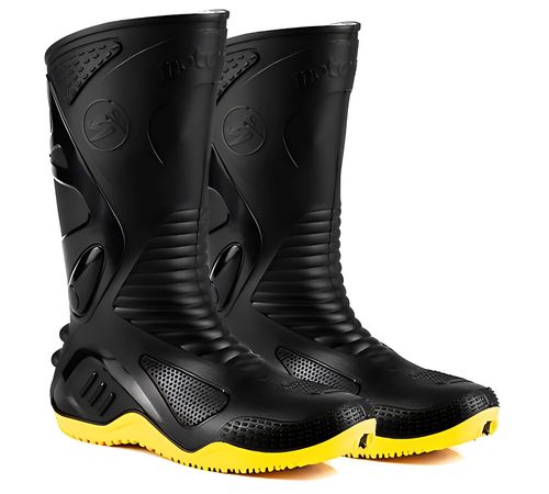 Bota Chuva Impermeável Preta Sola Amarela - Motosafe