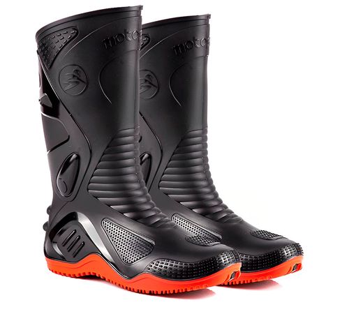 Bota Chuva Impermeável Preta Sola Vermelha - Motosafe