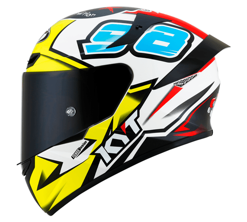 Capacete KYT TT Course 98 Bomb Branco Azul Amarelo