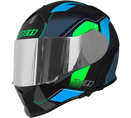 Capacete X11 Revo Pro Flagger 2 Sv Verde Azul Fosco