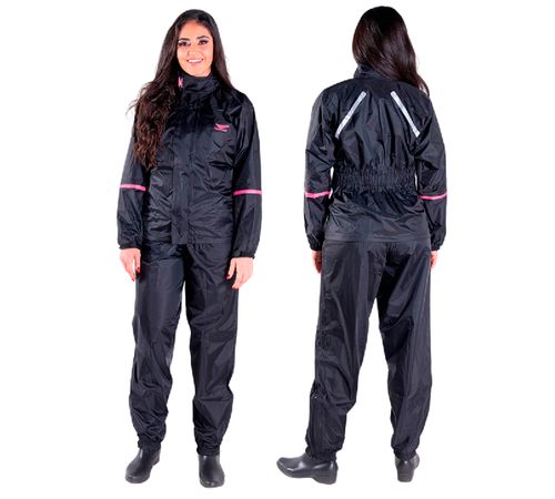 Capa Chuva Nylon Confort Feminino Preto Rosa - Piraval