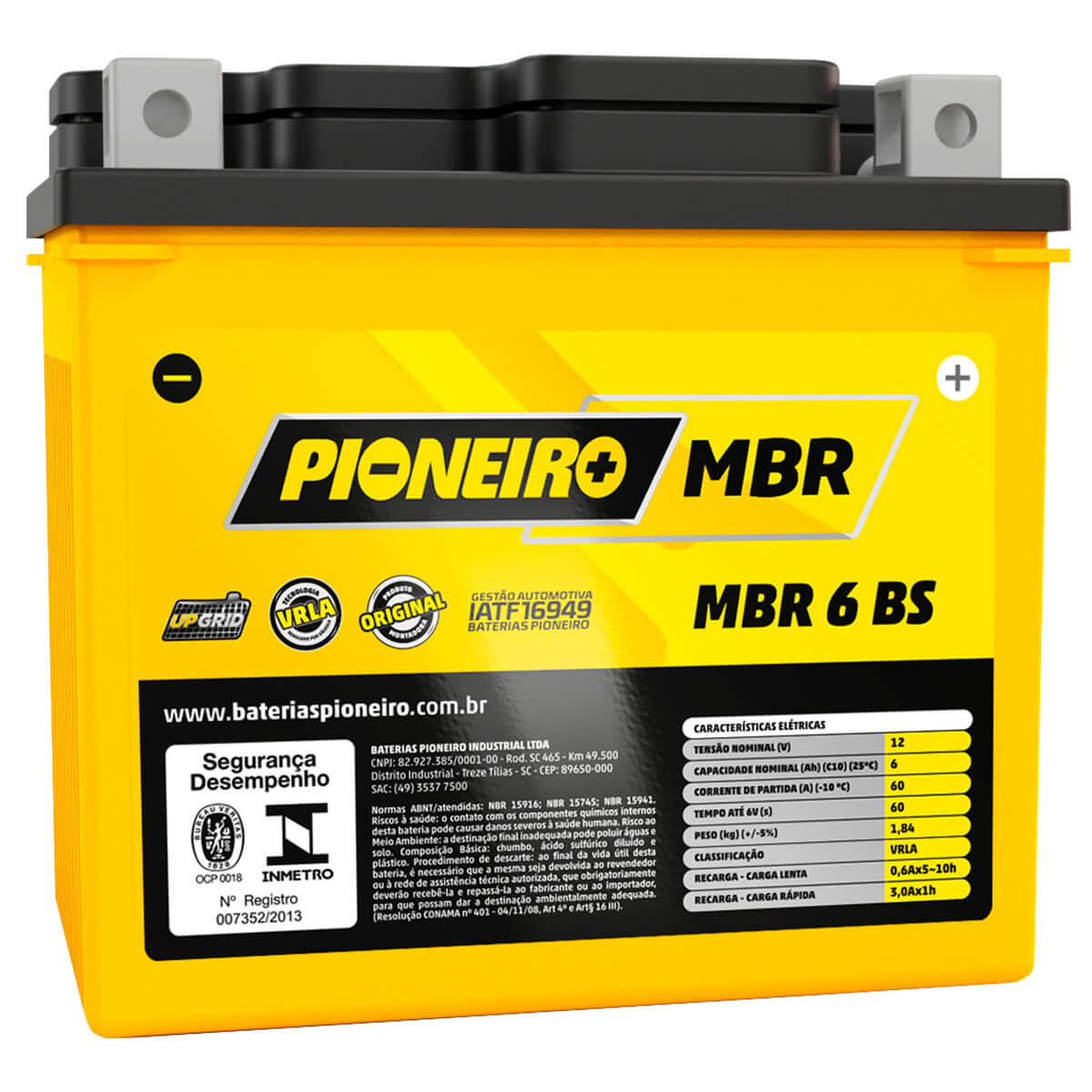 Bateria Pioneiro YTZ-7S MBR 6-BS Biz 125 Titan 125 150 Xre 300 Pcx 150