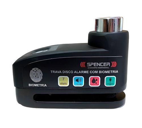 Trava Disco Com Alarme E Biometria Digital Preto - Spencer - Trava Disco Com Alarme Digital Preta - Spencer