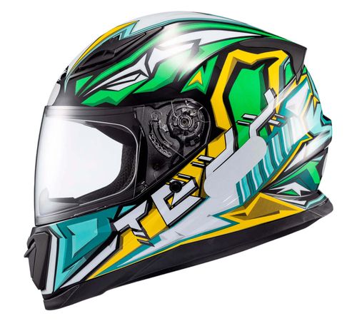 Capacete Texx Fechado Hawk Genesis Verde Amarelo Azul