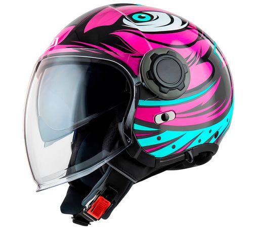 Capacete Aberto NZI Ringway Duo Ocelo Cinza Rosa Verde Fosco