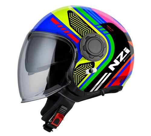 Capacete Aberto NZI Ringway Duo Connected Azul Verde Neon