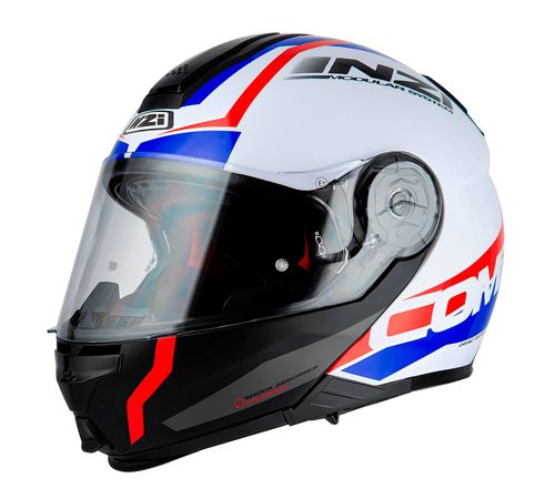 Capacete Escamoteável NZI Combi 2 Shock Branco Vermelho Azul