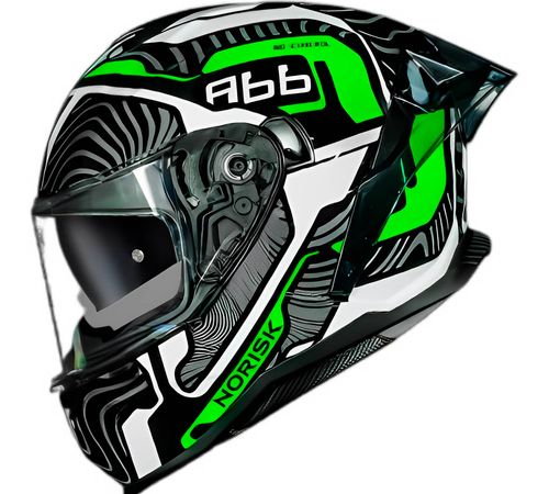 Capacete Fechado Norisk Strada 2 Fusion Branco Preto Verde
