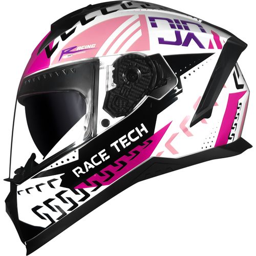 Capacete Fechado Race Tech Volt Track Branco Rosa 60