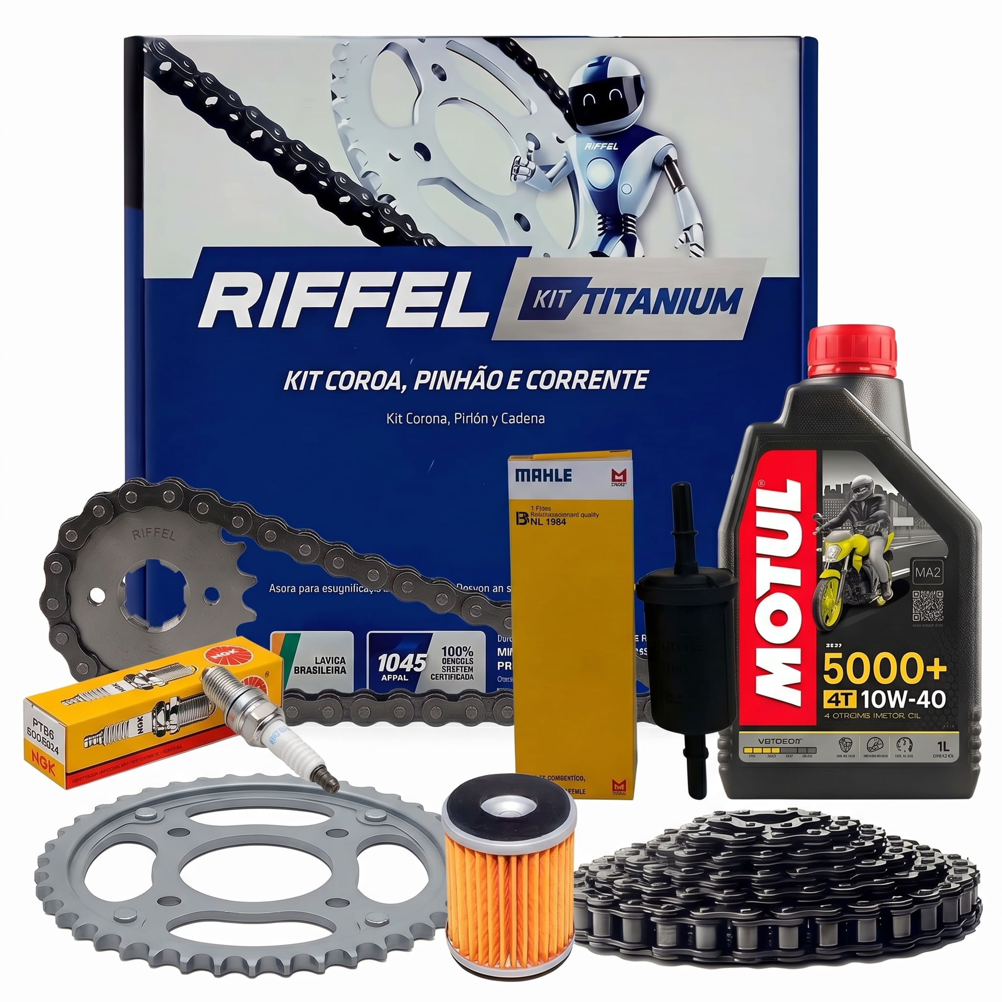 Kit Revisão Completo Yamaha Fazer 250 12 17 (Filtros + Óleo + Kit Relação + Vela)